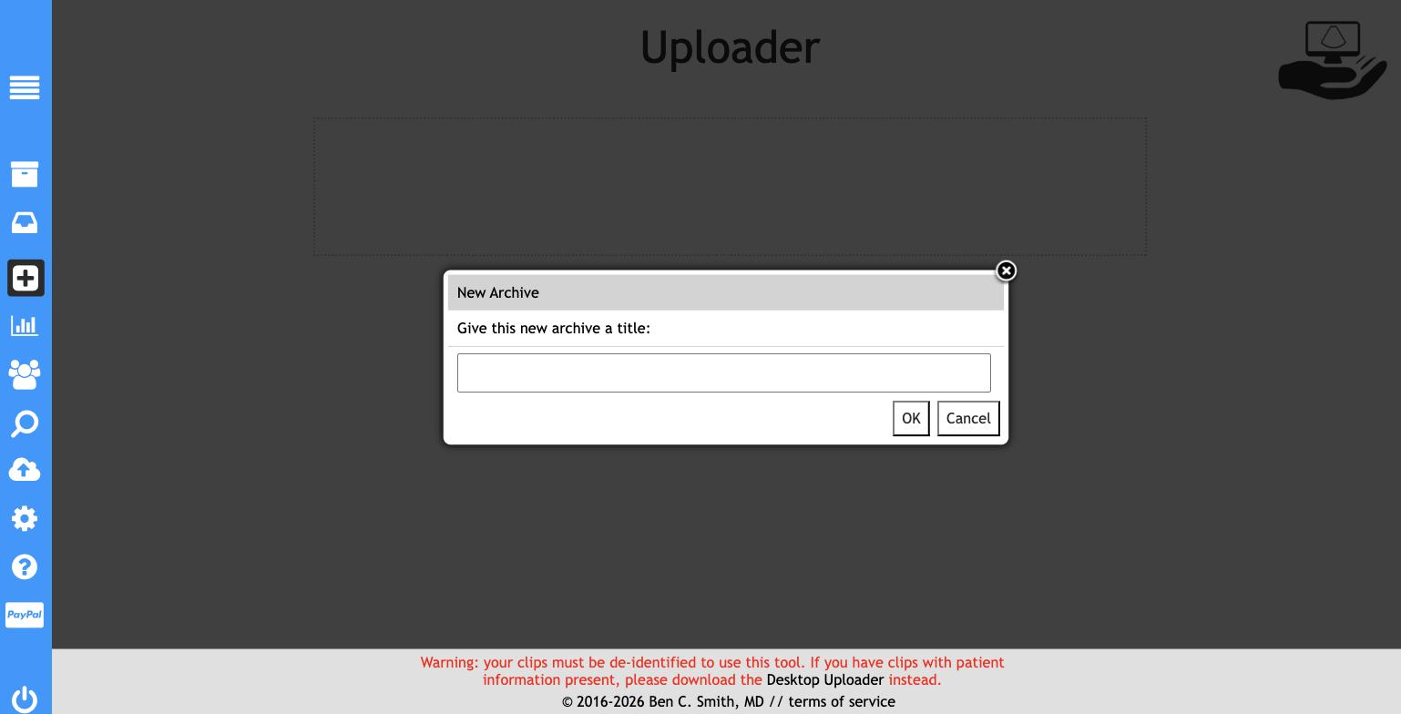 New Archive dialog in SonoClipShare